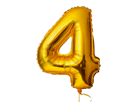 Selective focus on number 4 balloon, isolated on a transparent or white background. - Powered by Adobe