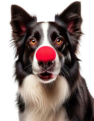 Fototapeta premium Border collie with red nose isolated on transparent or white background