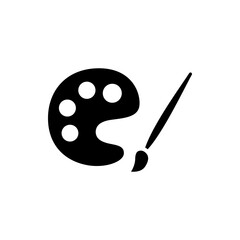 Painter palette and paint brush icon. Simple solid style. Paint artist, easel, art, watercolor, flat, black, drawing, creativity concept. Vector illustration isolated