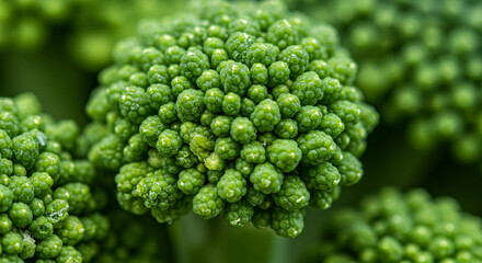 Fresh Green Broccoli and Broccoflower Close-Up