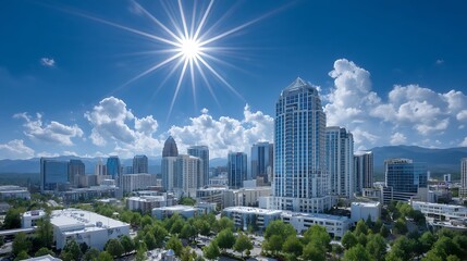 Naklejka premium Sunny Greenville with SC Skyline Urban Oasis.