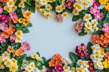 Fototapeta premium Colorful floral frame with vibrant spring blossoms.