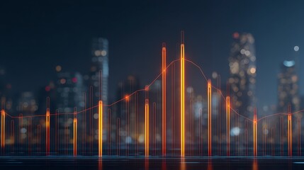 Fototapeta premium Cityscape Financial Growth Stock Market Graph Over Night City Lights
