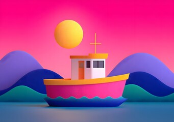 Obraz premium National Day holiday departure travel cartoon luxury ship transport illustration