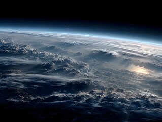 Fototapeta premium Stunning high-resolution photograph of Earth from space showcasing a breathtaking view of clouds illuminated by sunlight above the planet's