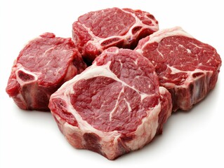 Obraz premium Closeup of Raw Pork Ribs with Marbled Texture and Meaty Deep Red Color Isolated on White Background Uncooked Protein Rich Meat Cut from a Farm Animal for Grilling Barbecuing or Cooking
