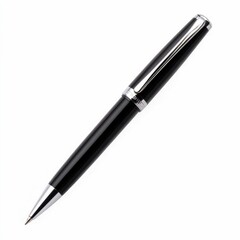 Elegant Ballpoint Pen with a Sleek Black Body and Shiny Silver Accents Isolated on a Clean White Background for a Sophisticated and Minimalist Look