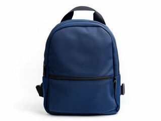 Fototapeta premium A sharp photograph showcasing a navy blue minimalist backpack with black zippers isolated against a clean white background This practical and stylish accessory is perfect for everyday use travel