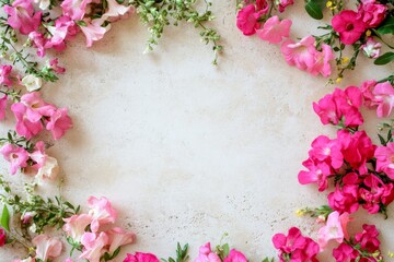 Delicate pink and light-colored flowers arranged in a circle border.