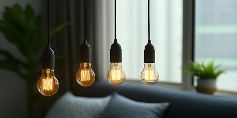 Bright and warm hanging light bulbs.