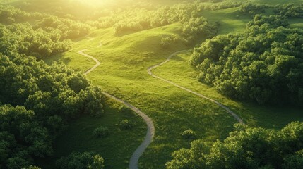 Winding road through lush forest