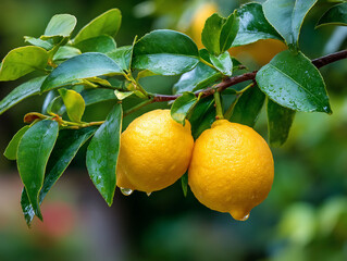 Lemon tree laden with ripe glistening citrus