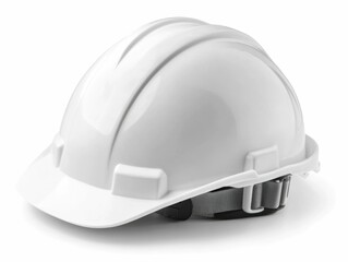 Fototapeta premium Crisp Photograph of a White Construction Safety Hardhat with an Adjustable Strap Isolated on a Clean Bright White Background The Hardhat is a Vital Piece of Equipment for Construction Workers