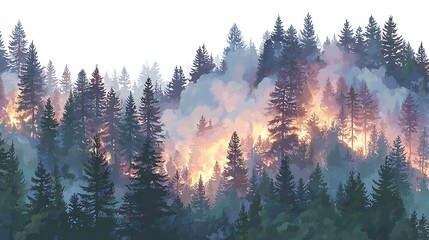 Wildfire Inferno Burning Forest Silhouette.