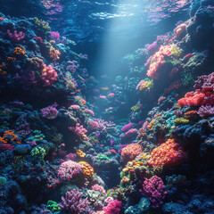 Naklejka premium Bright light shining over coral reef.