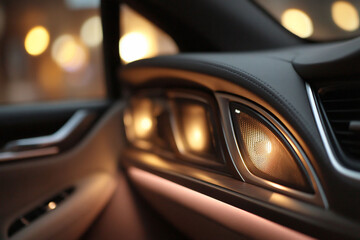 Luxurious car interior with ambient lighting