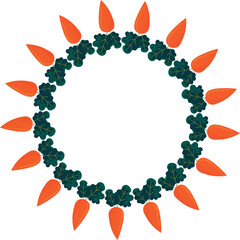 Circular frame made with vector carrot illustrations. Ideal for invitations, labels, educational materials, and food or eco-themed projects.