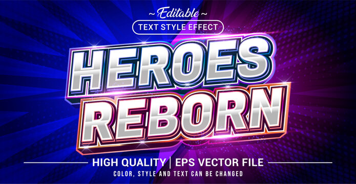 Editable text style effect - Heroes Reborn text style theme. Vector text style illustration template.