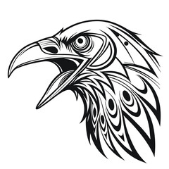 Obraz premium a-stylized-raven-face-with-angry-eyes-and-open-bea.eps