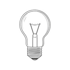 Classic incandescent light bulb sketch in black outline presents a vintage feel on white