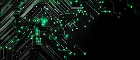 Abstract Circuit Board Pattern With Glowing Green Lines