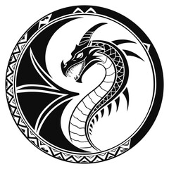 a-stylized-silhouette-of-a-snake-and-dragon-facing.eps