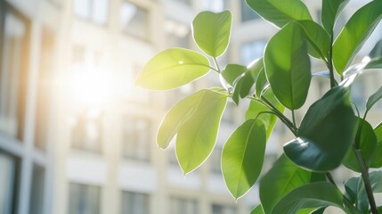 Sunlight filtering through a lush vibrant canopy of green leaves creating a dreamy ethereal backdrop with a soft blurred focus