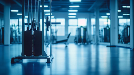A solitary weightlifting machine in a quiet gym, symbolizing focus and dedication to personal strength.