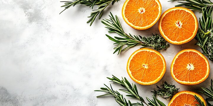Fresh orange slices with rosemary and thyme