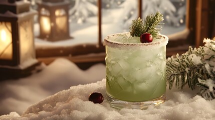 Frosted Pine Cocktail in a Winter Setting