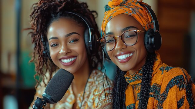 Two Smiling Podcasters Ready to Record