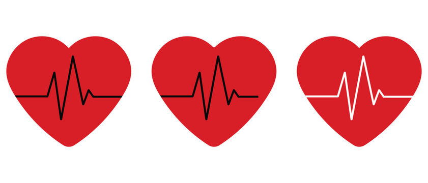 Red heart icon with sign heartbeat. Heart Beat or Pulse Signs. Heart beat pulse flat vector icon for medical apps and websites, hart vector illustration.