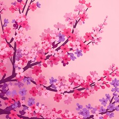 Obraz premium Pink Blossom Dreams: Delicate Floral Illustration AI Generated