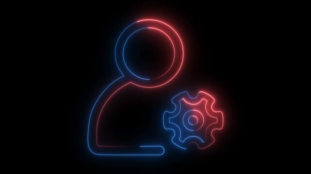 Neon administrator role management icons animation with glowing effect on black background