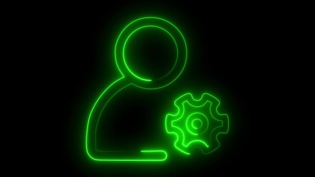 Neon administrator role management icons animation with glowing effect on black background