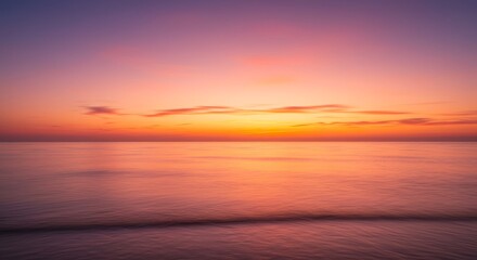 Serene coastal dawn, vibrant colors paint the sky and reflect on the tranquil ocean