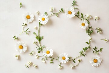 Obraz premium Delicate floral wreath arrangement on a light background.