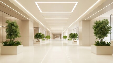 Obraz premium Modern, bright hallway with potted plants