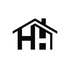 this is a simple flat logo design of a letter HH in house shape in black color on a white background