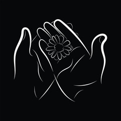 Silhouette of Hands Holding a Daisy Flower Vector