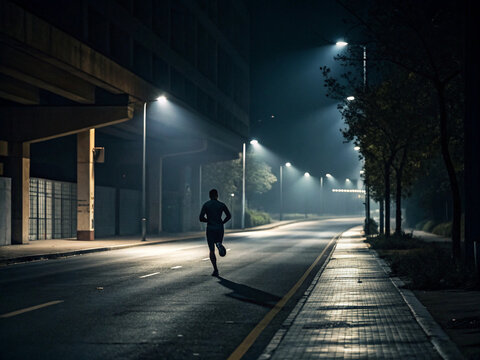 Night running. Dangerous nighttime roads. Exercise Habits. Urban cities.