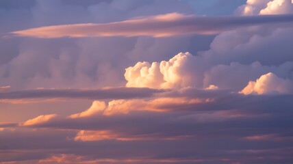 Dramatic sunset sky with layered clouds in shades of pink and purple