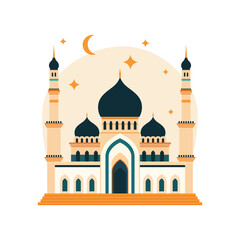 Illustration of Golden Islamic Mosque Exterior Building Landscape in Middle East