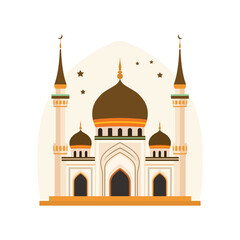 Illustration of Islamic Mosque Exterior Building Landscape with Minaret in Middle East