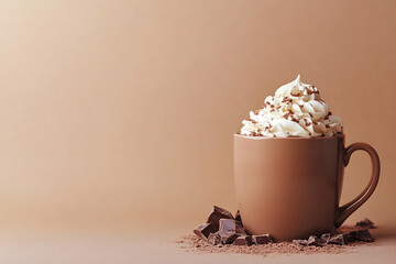 Creamy, chocolatey beverage in a brown mug.