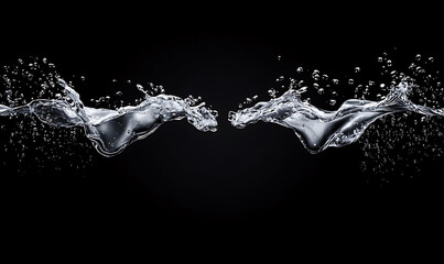 Clear water waves. Water wave isolated on black background.