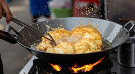 Delicious crispy fried food sizzling in hot oil pure culinary bliss