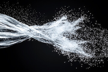 Clear water waves. Water wave isolated on black background.