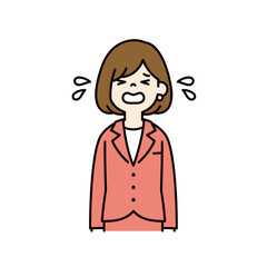 号泣する、若い女性会社員のベクターイラスト素材＿線幅の編集可能＿カラー