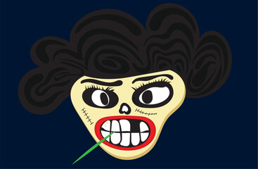 fierce-faced mistress character, Ladies face carton vector, print, adobe illutrator